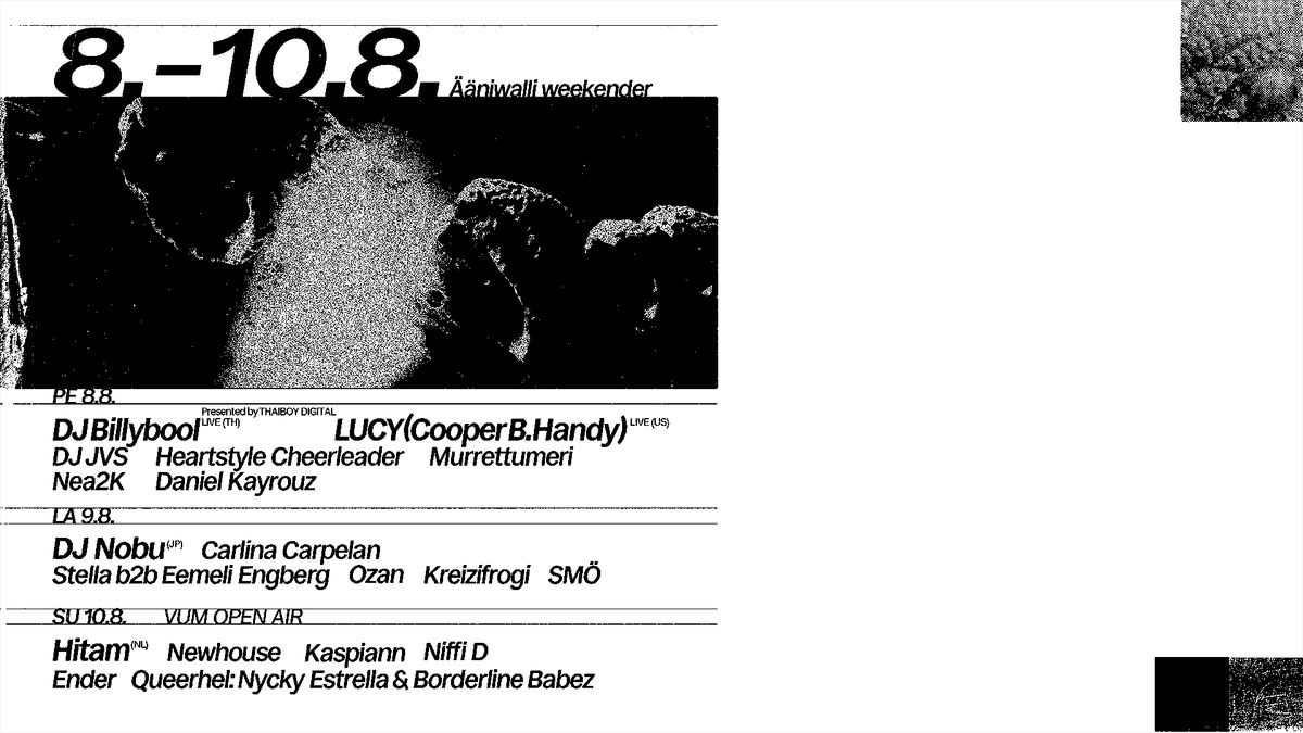 Ääniwalli Weekender: DJ Billybool - LIVE (TH), LUCY (Cooper B. Handy) - LIVE (US)